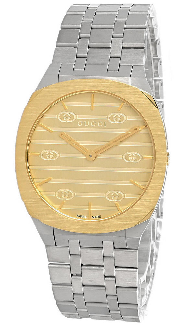 GUCCI 25H 38MM Quartz Stainless Steel Gold Dial Men's Watch