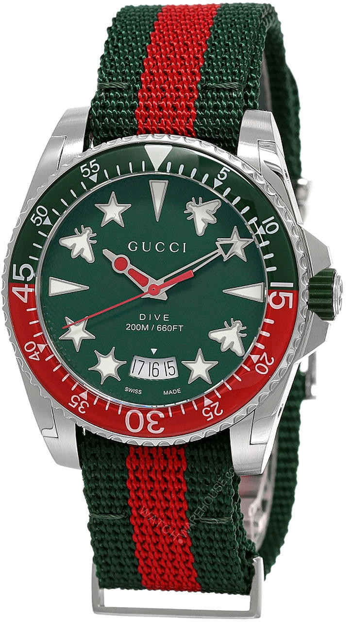 GUCCI Dive 45MM Quartz Green Dial Nylon Strap Men's Watch YA136339