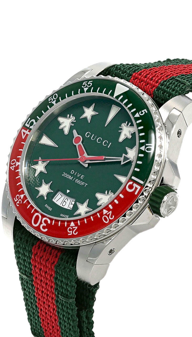 GUCCI Dive 45MM Quartz Green Dial Nylon Strap Men's Watch YA136339