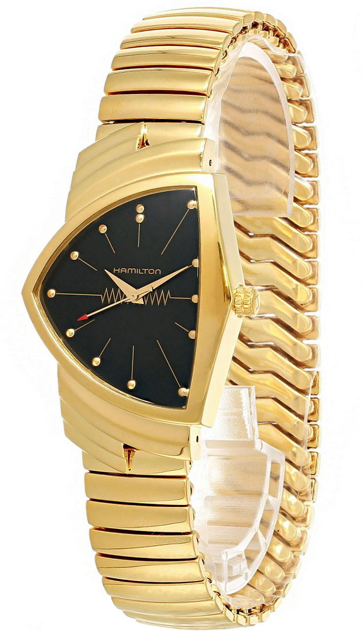 HAMILTON Ventura Quartz SS Gold Black Dial Unisex Watch