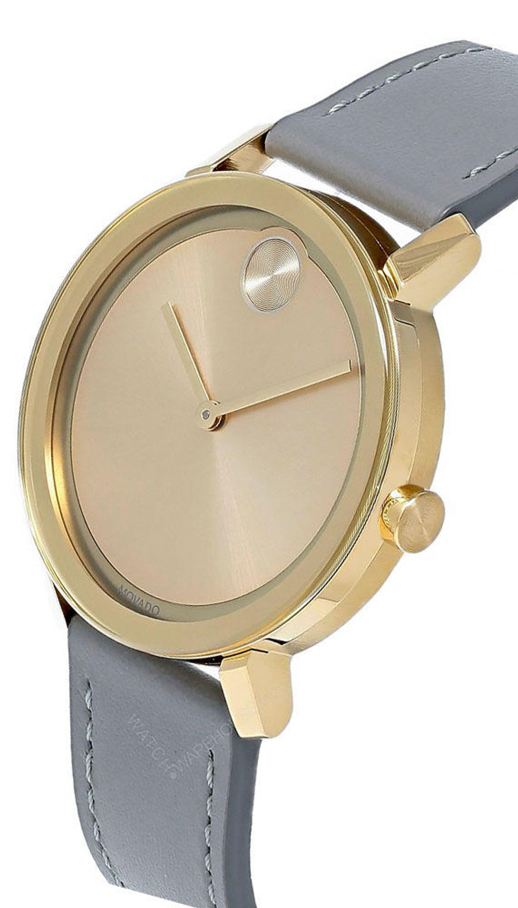 MOVADO Bold Evolution 40MM Gold Dial Gray Leather Men's Watch 3600783