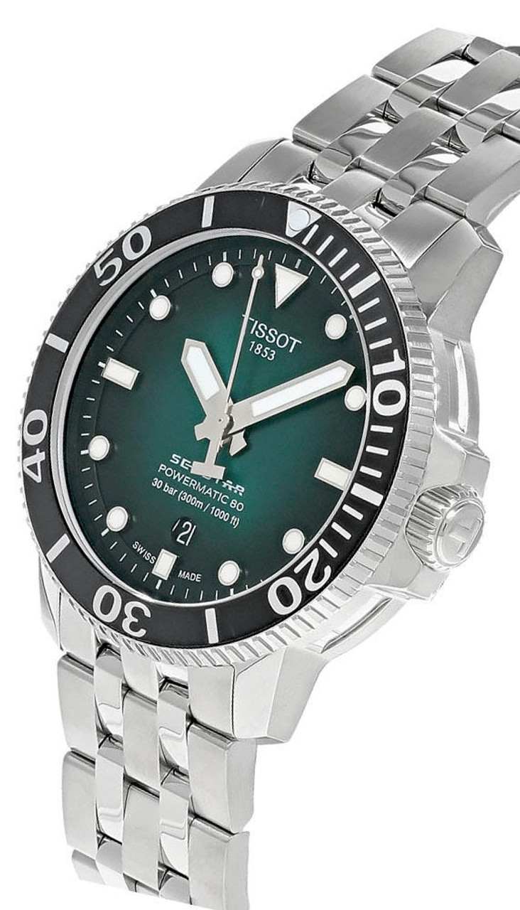 TISSOT Seastar 1000 Powermatic 80 Green Dial 43MM SS Men's Watch  T120.407.11.091.01