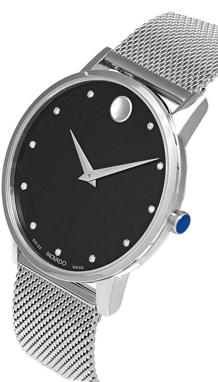 Movado Museum Black Dial Black Leather Strap Watch For Men