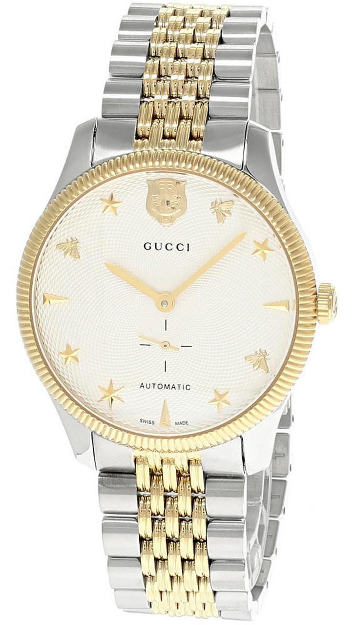 GUCCI G-Timeless AUTO 40MM SS Silver Dial 2-Tone Men's Watch YA126356