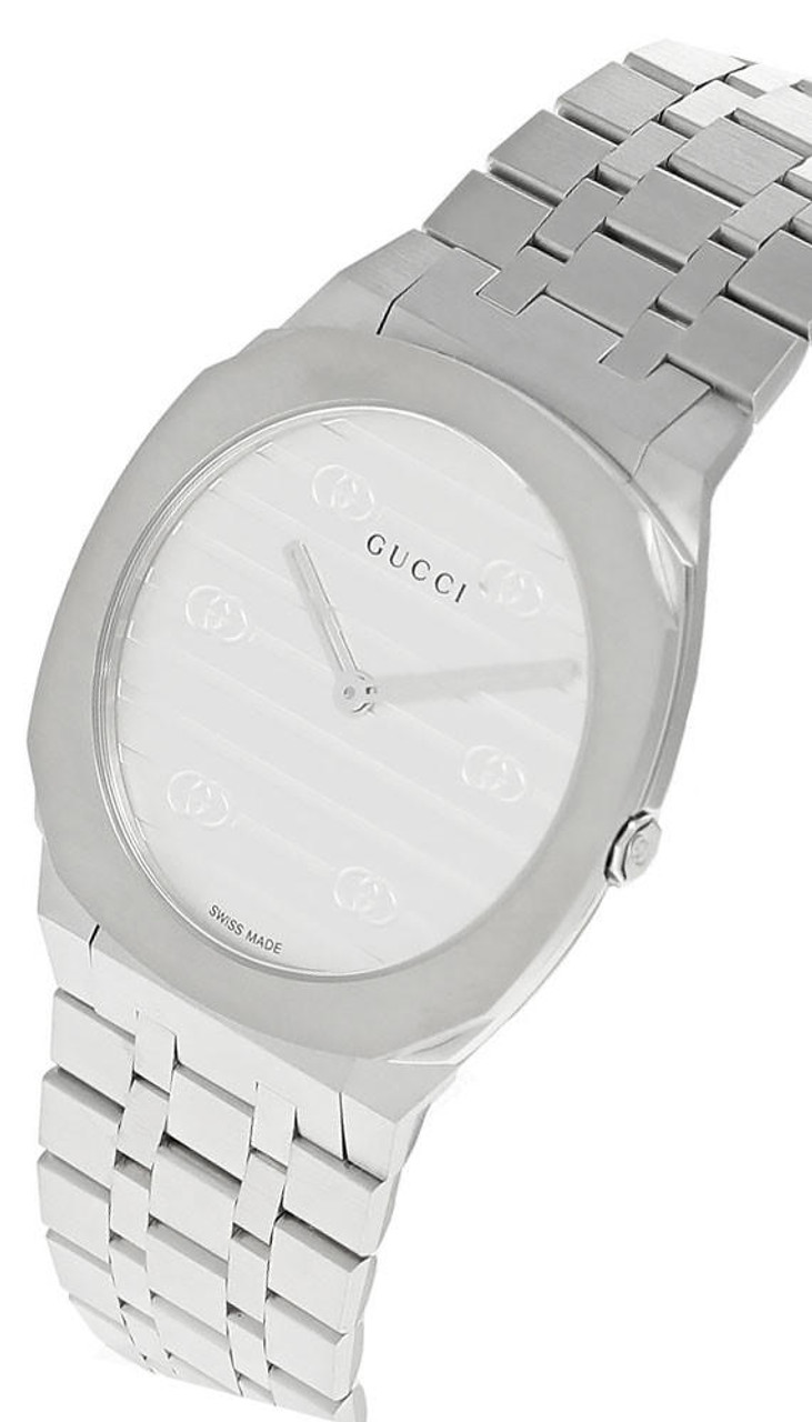 GUCCI 25H 30MM QTZ Stainless Steel Silver Dial Women's Watch YA163501