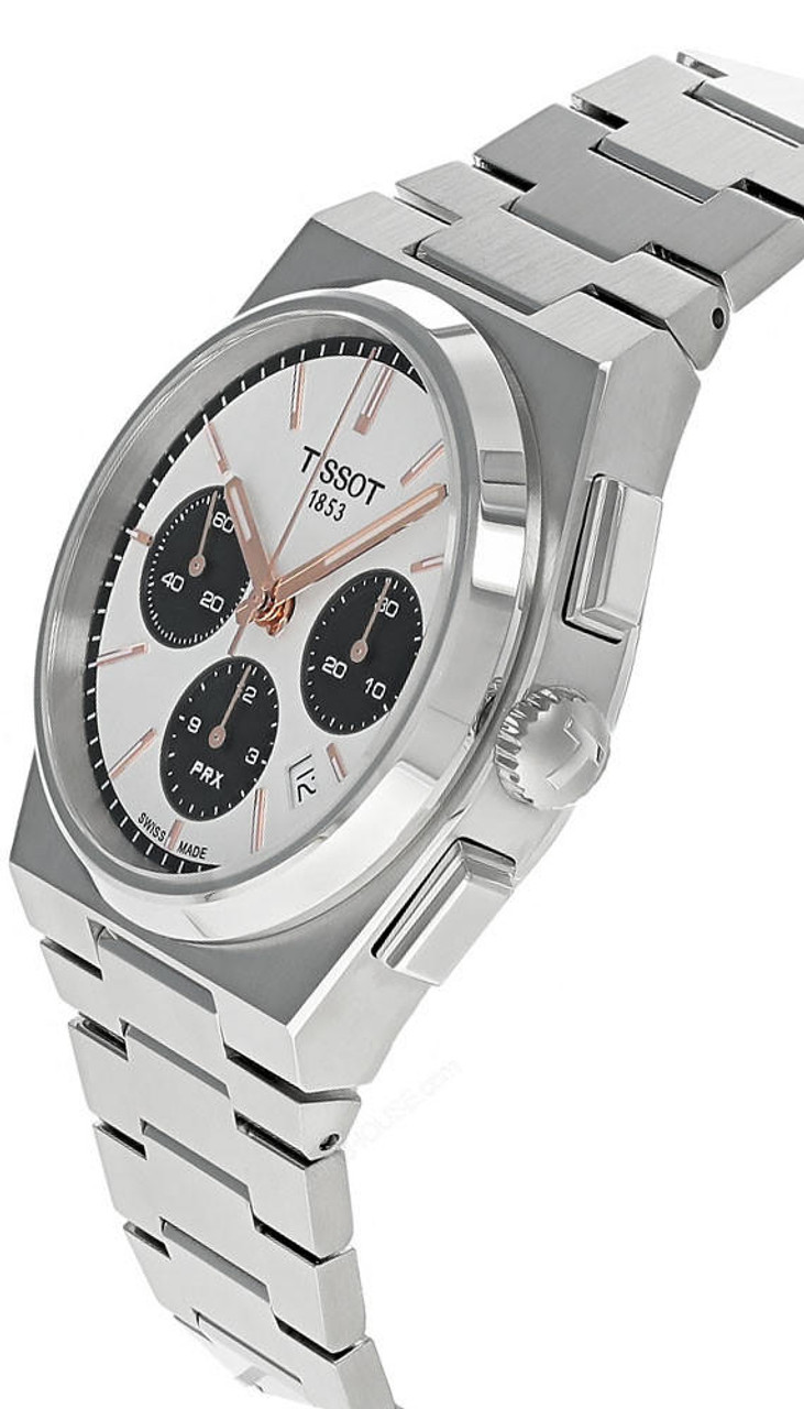 TISSOT ホワイト 時計 Tissot PRX Chronograph Automatic White Dial Men's Watch