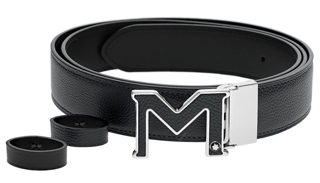 MONTBLANC M Shaped 35MM Black Reversible Leather Belt 129443