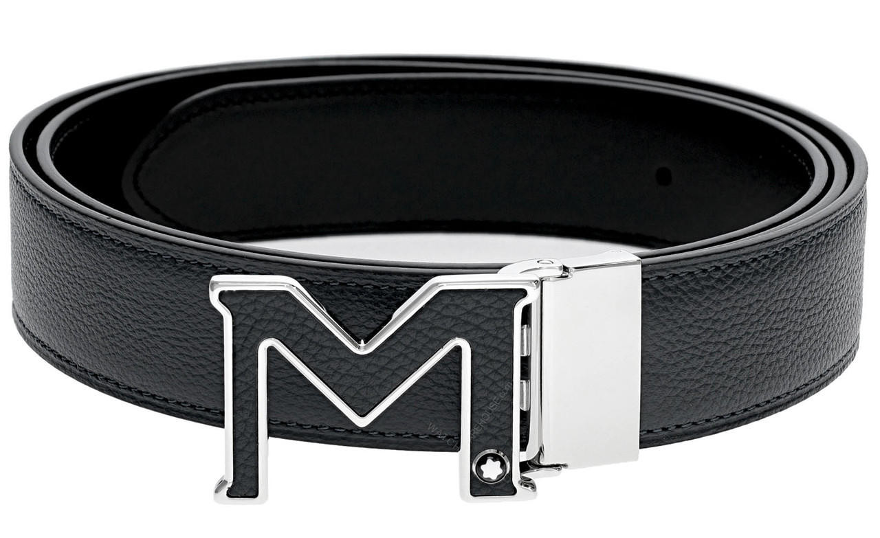 MONTBLANC M Buckle Black/Blue 35MM Reversible Leather Belt 127698, Fast &  Free US Shipping