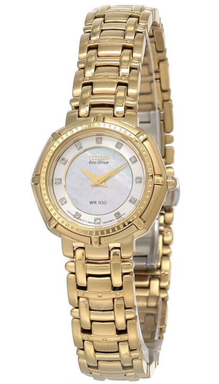 CITIZEN Eco Drive MOP Dial Gold-Tone SS Women's Watch EW9152-50D