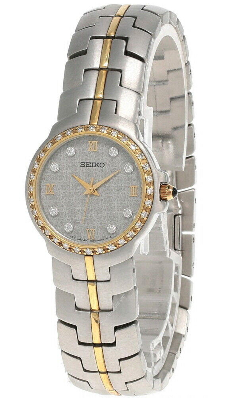 New Seiko Silver Dial 18K Bezel Stainless Steel Women's Watch SXG964