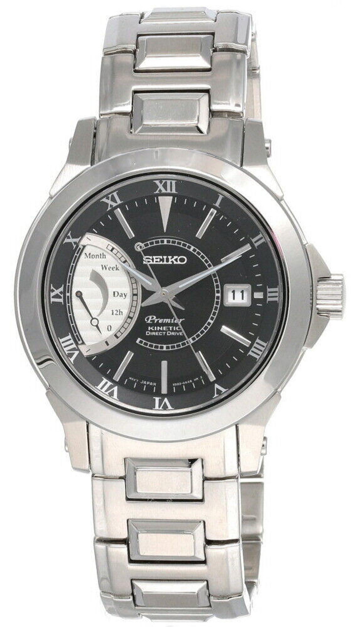 Seiko Premier Kinetic Direct Drive Black Dial Men's Watch SRG001 | Fast & Free US Shipping | Watch Warehouse
