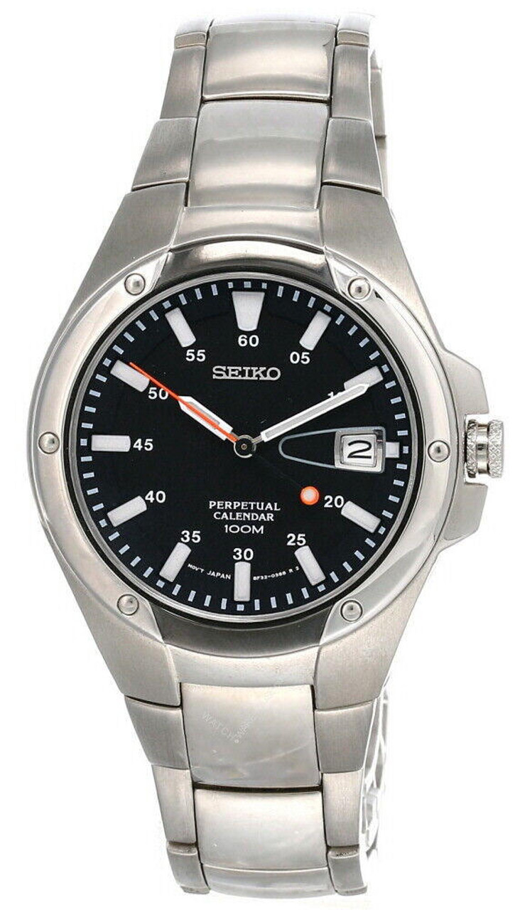 Seiko Sportura Perpetual Calendar 40MM Black Dial SS Men's Watch SLL155