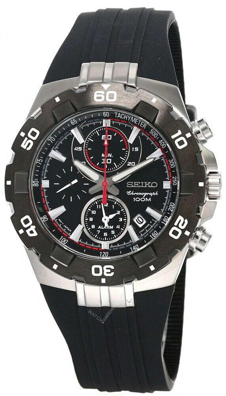 Seiko Black Dial Chronograph 43MM Alarm Black Rubber Men's Watch SNAD61 |  Fast & Free US Shipping | Watch Warehouse
