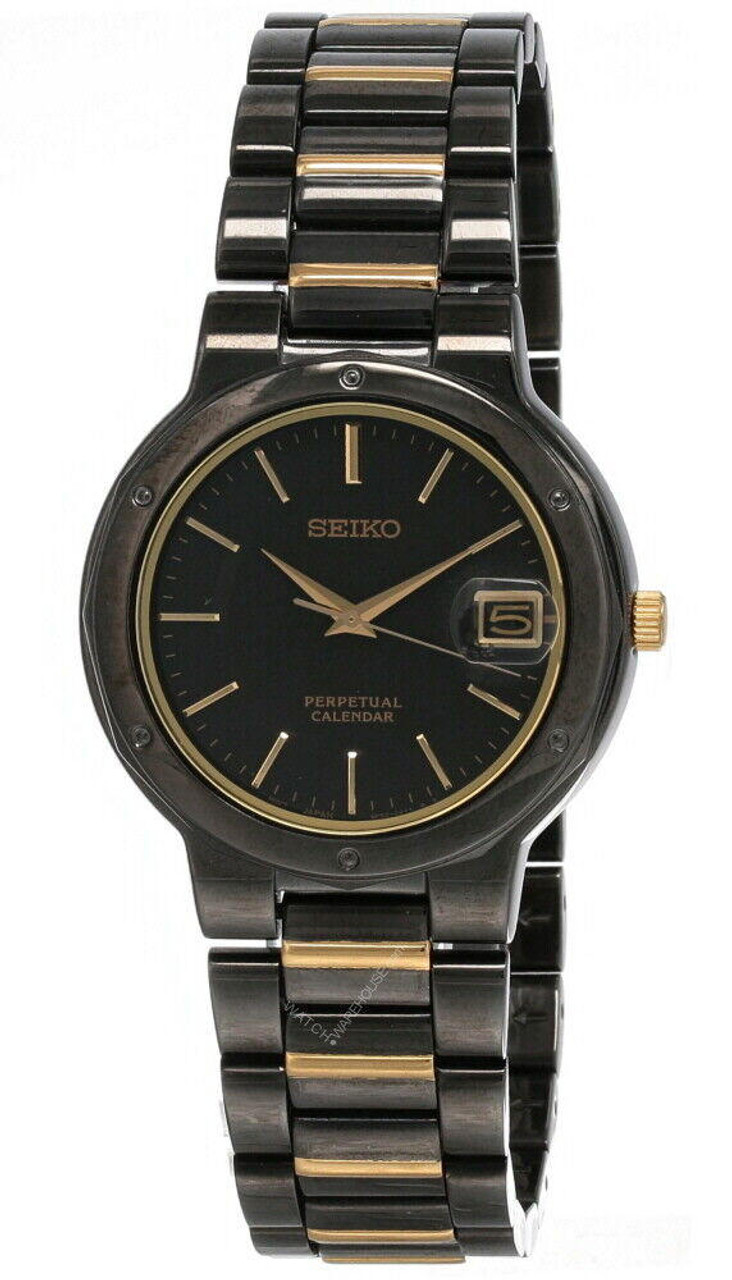 Seiko Perpetual Calendar Black Dial 2-Tone SS Men's Watch SLL085