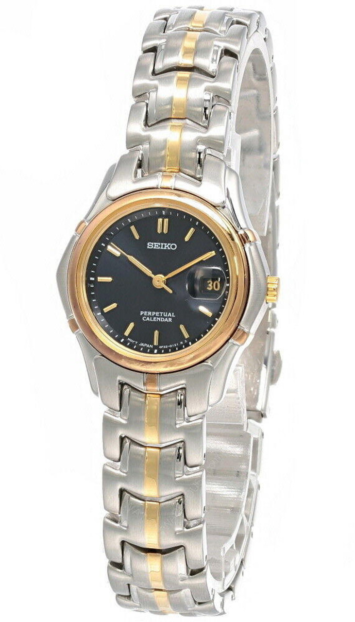 Seiko Perpetual Calendar Black Dial 29MM Two-tone Women's Watch SWD050