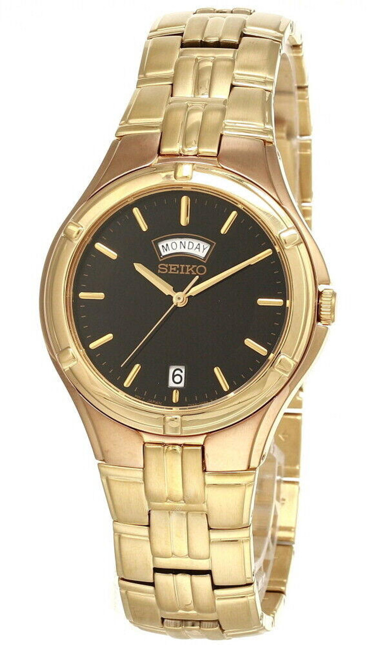 Seiko Black Dial 39MM Gold-tone SS Men's Watch SGEE40