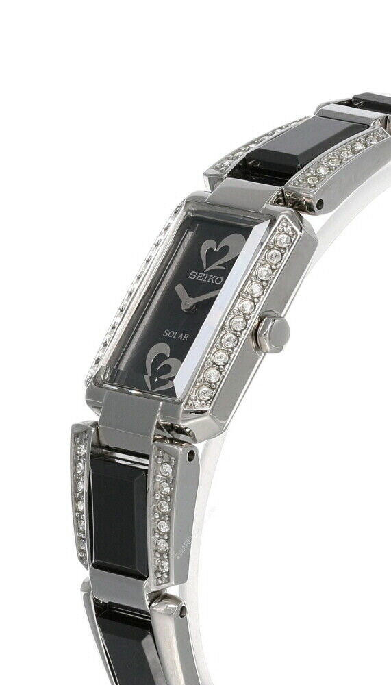 New Seiko Solar Black Dial Black Ceramic With S-Steel Women's