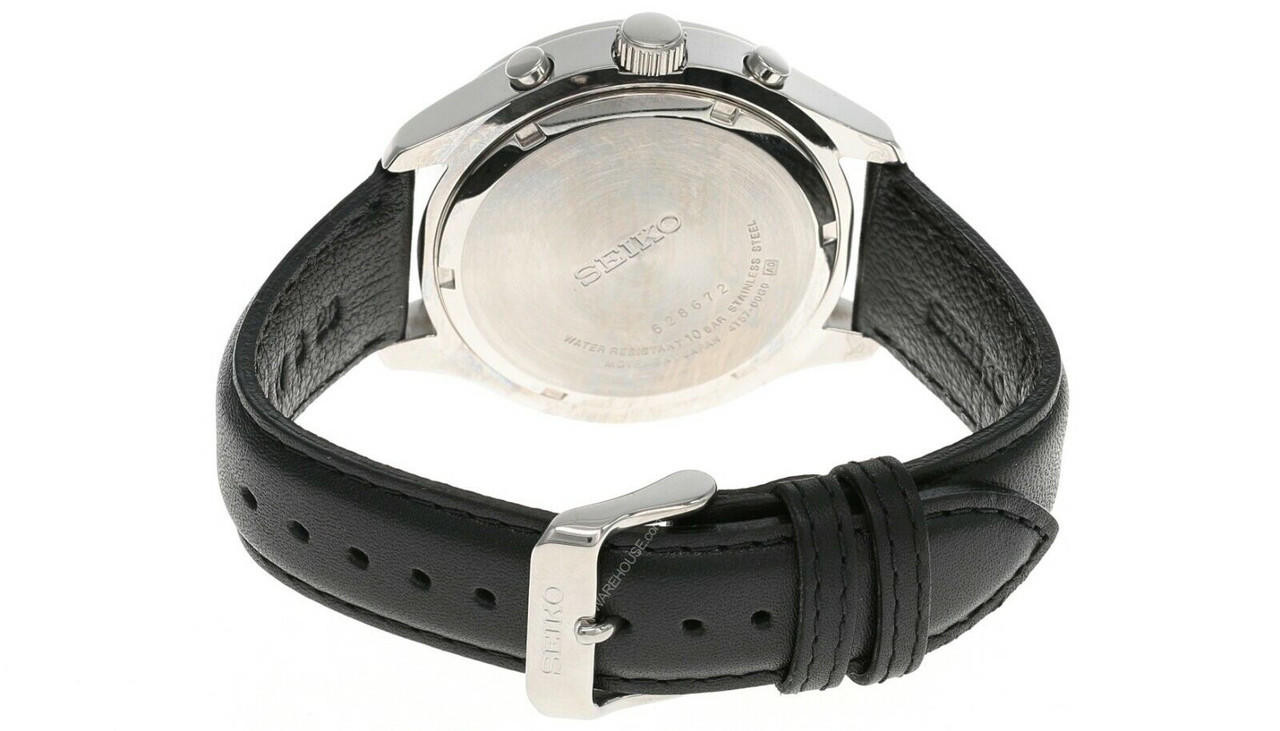 SEIKO ブラック腕時計 Seiko Chronograph Black Dial 43MM LTHR Strap Men's Watch