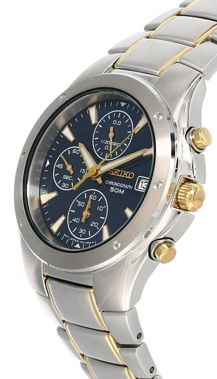 Seiko Chronograph Two-Tone Blue Dial Stainless Steel Men's Watch SND585