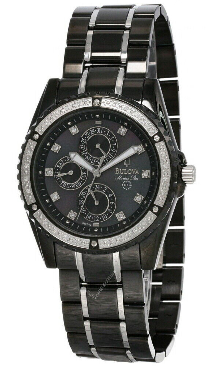 New Bulova Marine Star Black Dial Stainless Steel Men's Watch 98E003