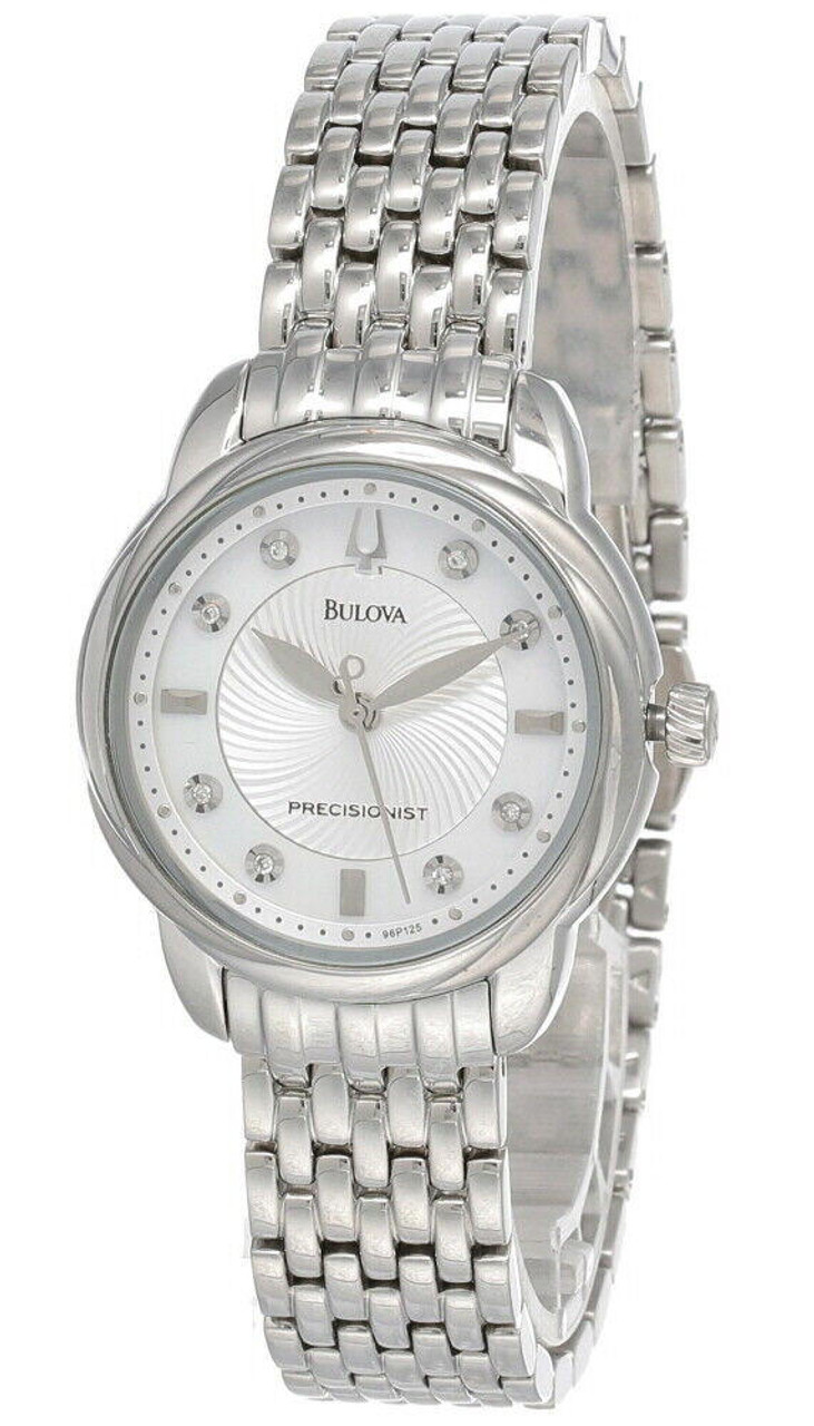 New Bulova Precisionist Brightwater MOP Dial SS Women's Watch 96P125