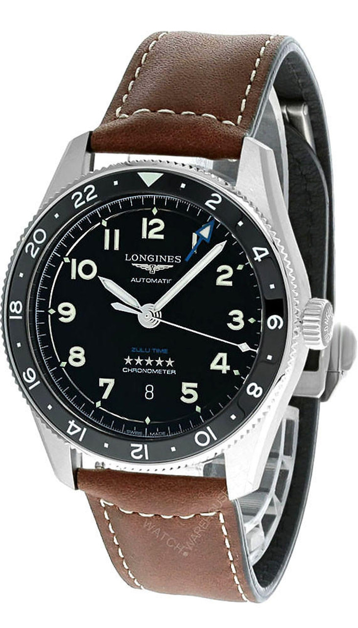 LONGINES Spirit Zulu Time AUTO 42MM BRN Leather Men s Watch L3