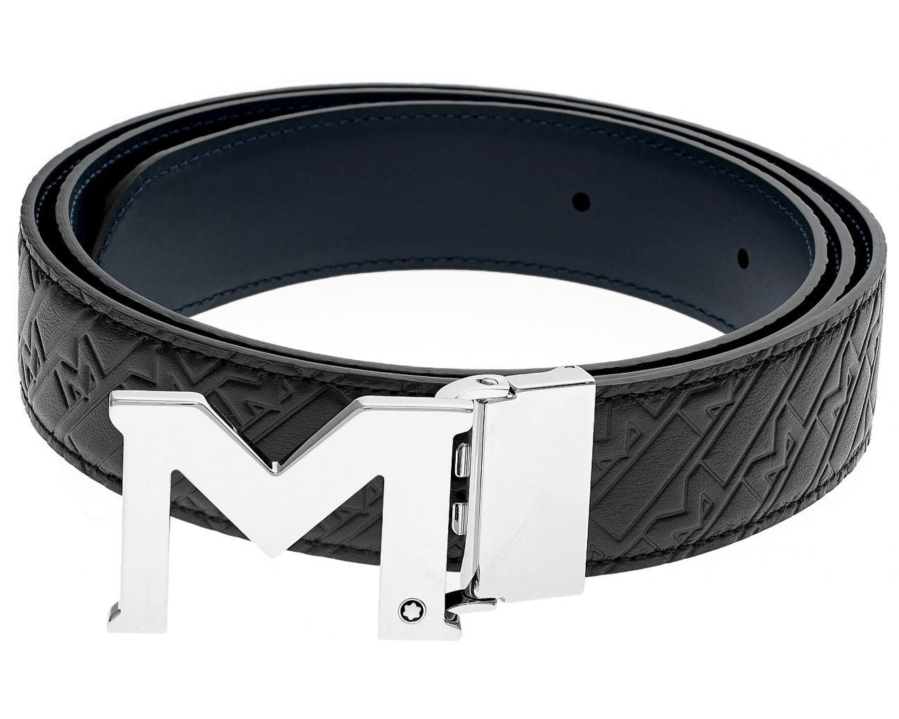 MONTBLANC M Shaped Black/Blue 35MM Reversible Leather Belt 128787