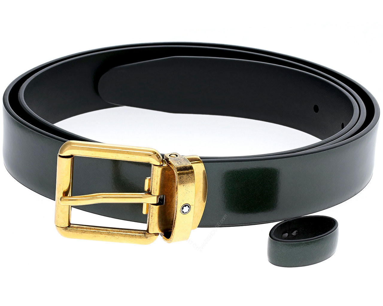 MONTBLANC Gold Buckle 30MM Brushed Green Leather Belt 129454