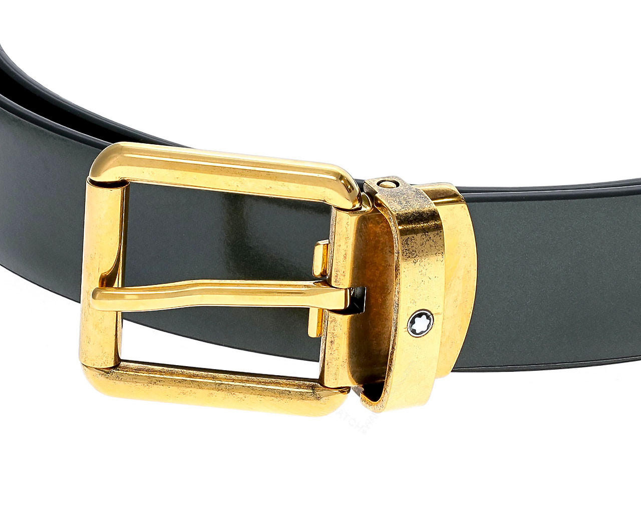 MONTBLANC Gold Buckle 30MM Brushed Green Leather Belt 129454