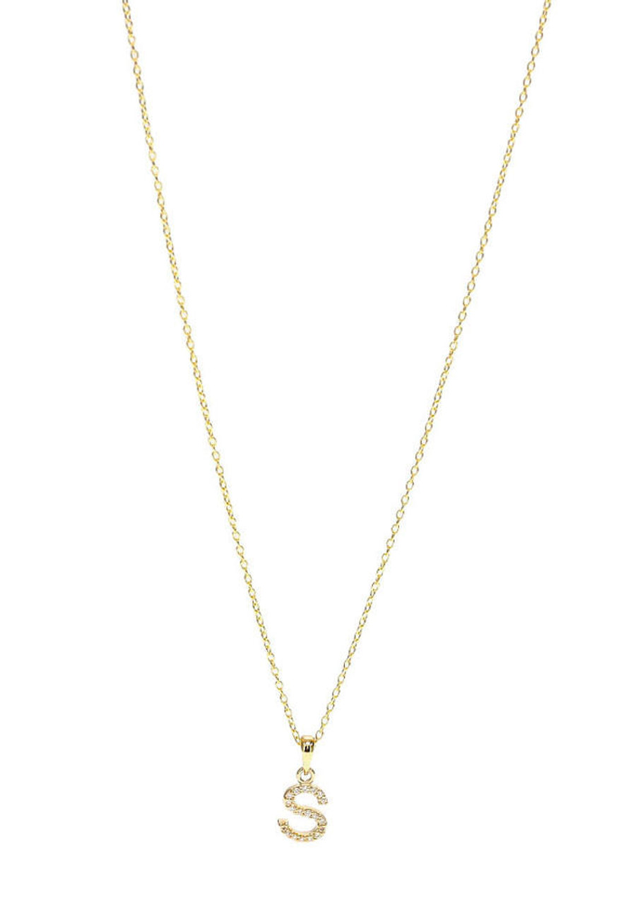 14K Yellow Gold Natural Diamond Initial Necklace, Letter S Necklace – LTB  JEWELRY