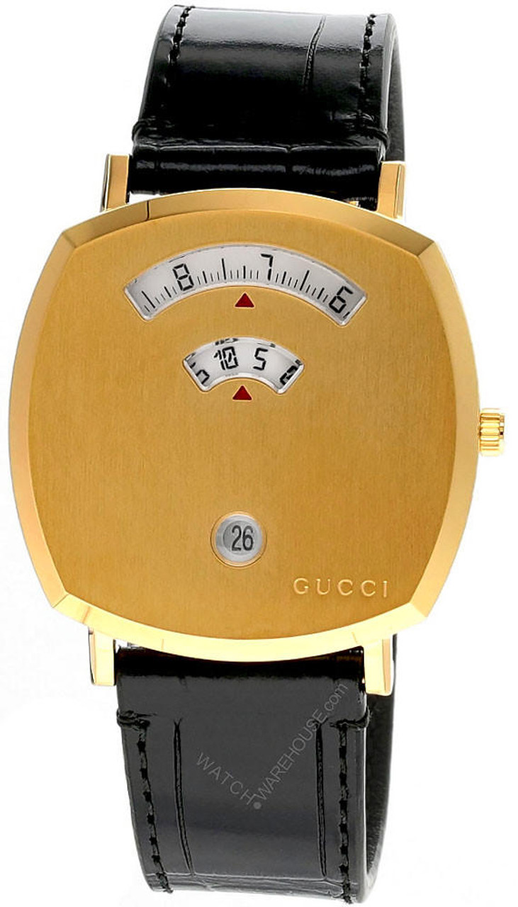 GUCCI Grip Date 38MM Quartz Black Leather Unisex Watch YA157446