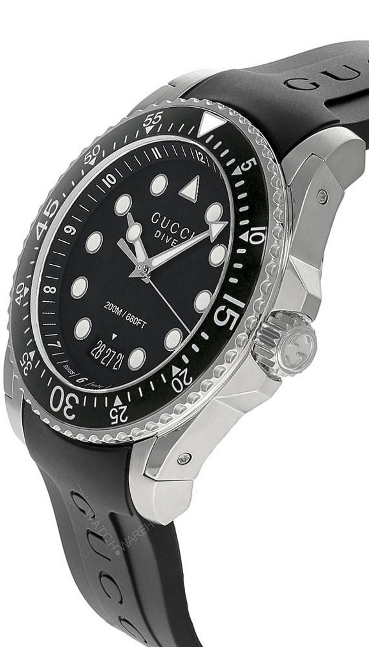 GUCCI Dive 45MM Quartz S-Steel Black Rubber Men's Watch YA136204B