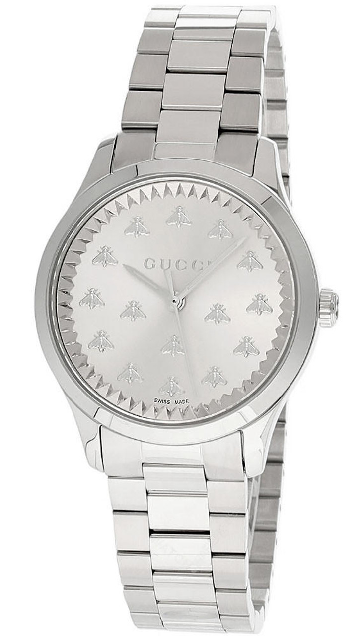 GUCCI G Timeless MM Quartz S Steel Silver Dial Women's Watch YA