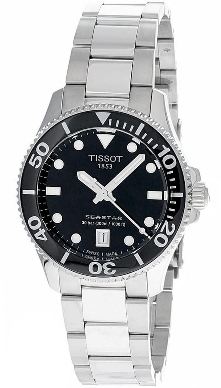 TISSOT Seastar 1000 36MM SS Black Dial Unisex Watch T120.210.11 ...