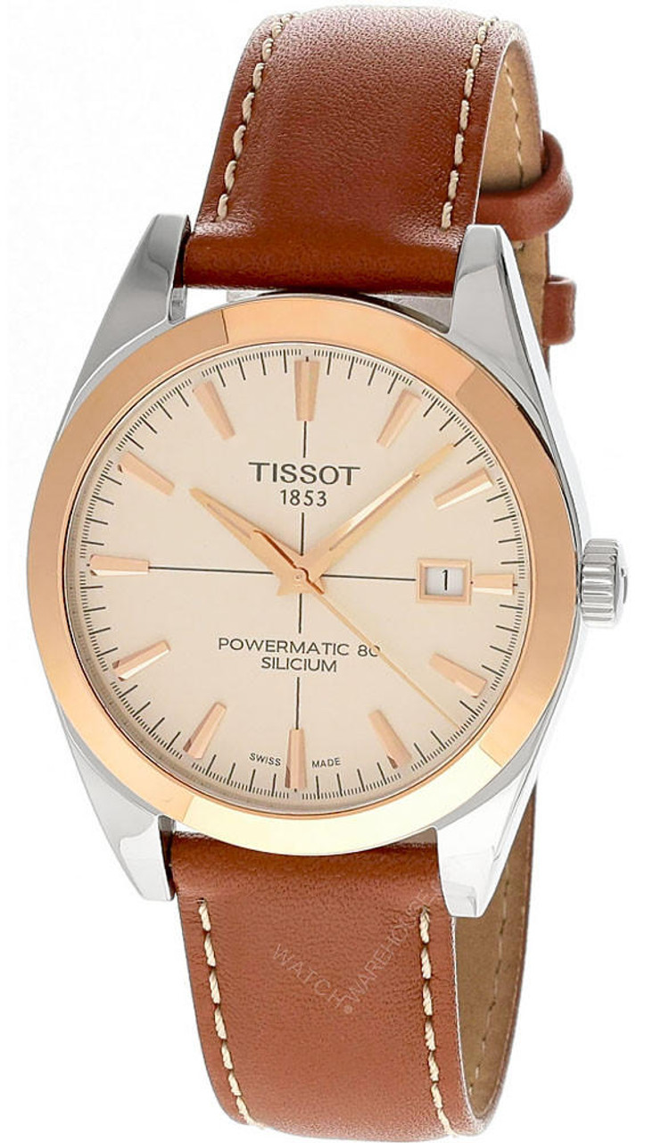 TISSOT Gentleman AUTO 40MM 18K Rose Gold Bezel Leather Men's Watch