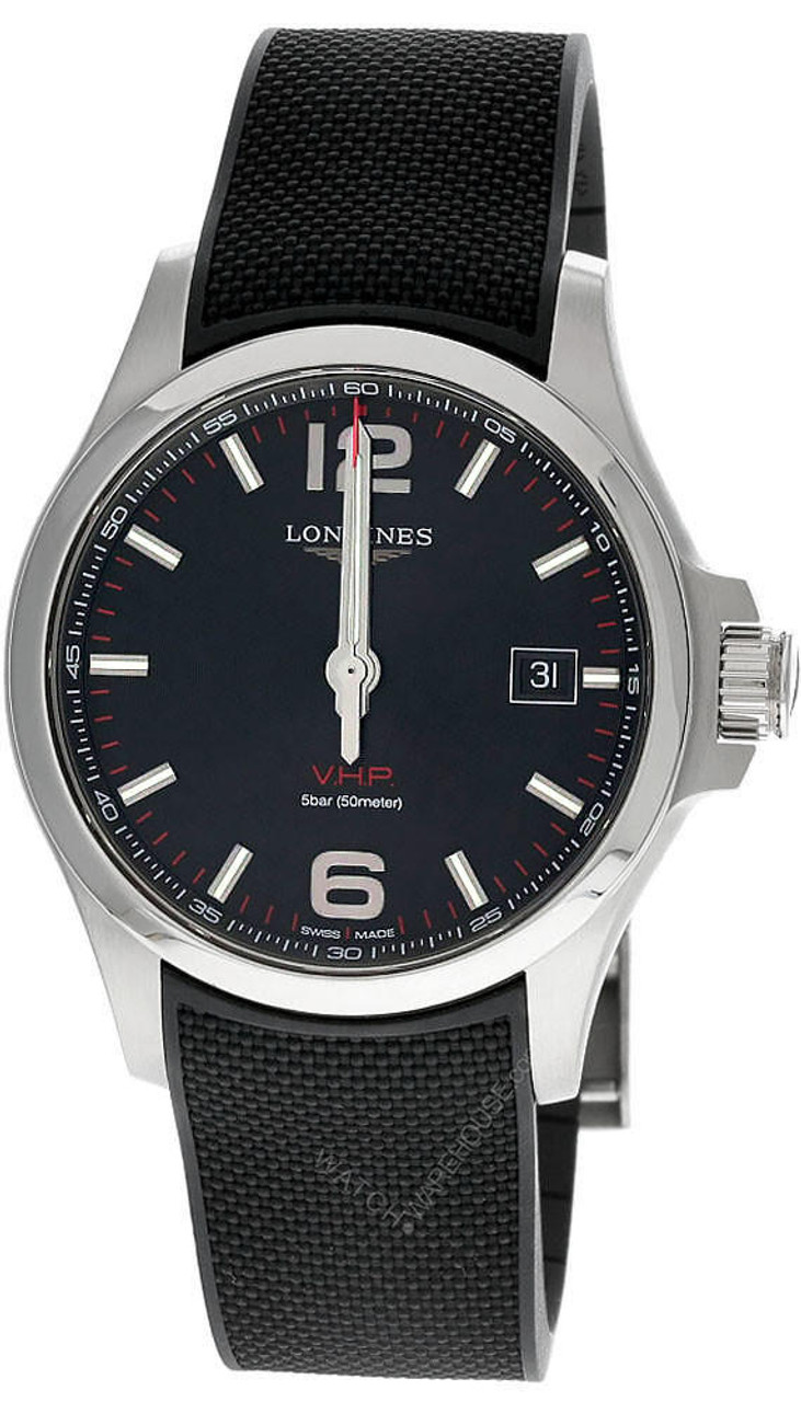 LONGINES Conquest V.H.P. 43MM SS Black Rubber Men's Watch L3.726.4