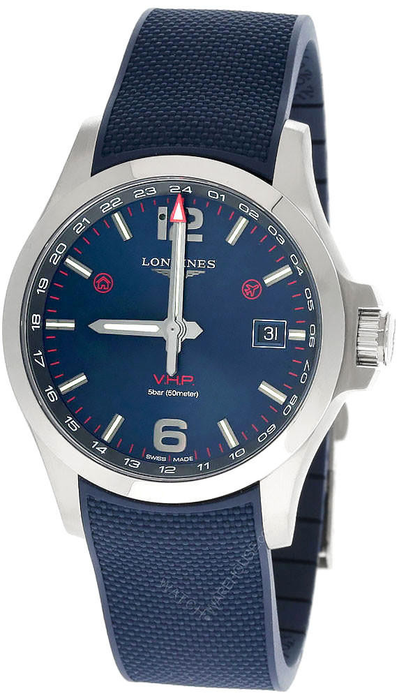 LONGINES Conquest V.H.P. 43MM GMT Blue Dial Rubber Men's Watch L3.728.4.96.9 / L37284969