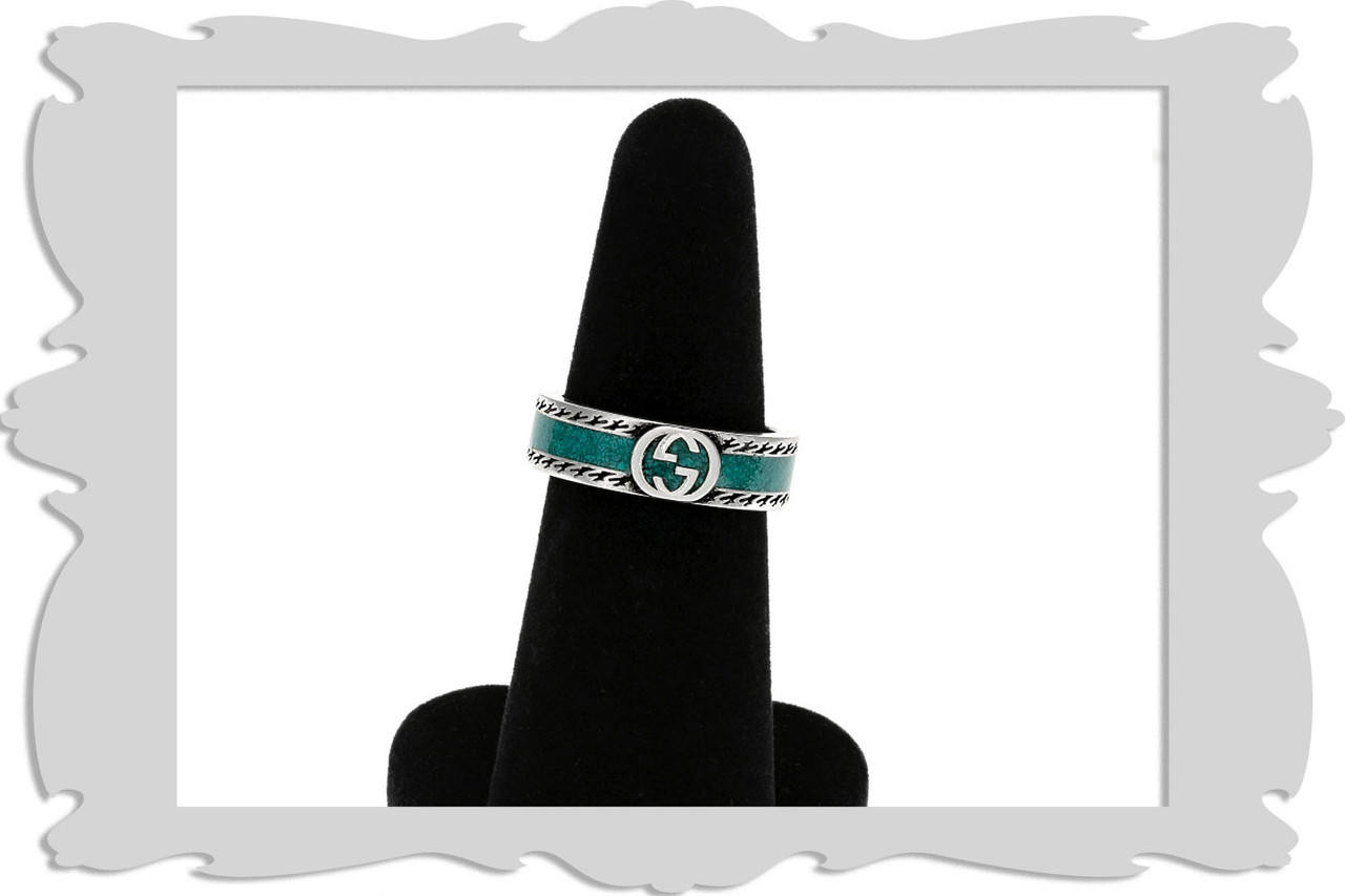 Gucci Ring With Interlocking G Turquoise Enamel Silver