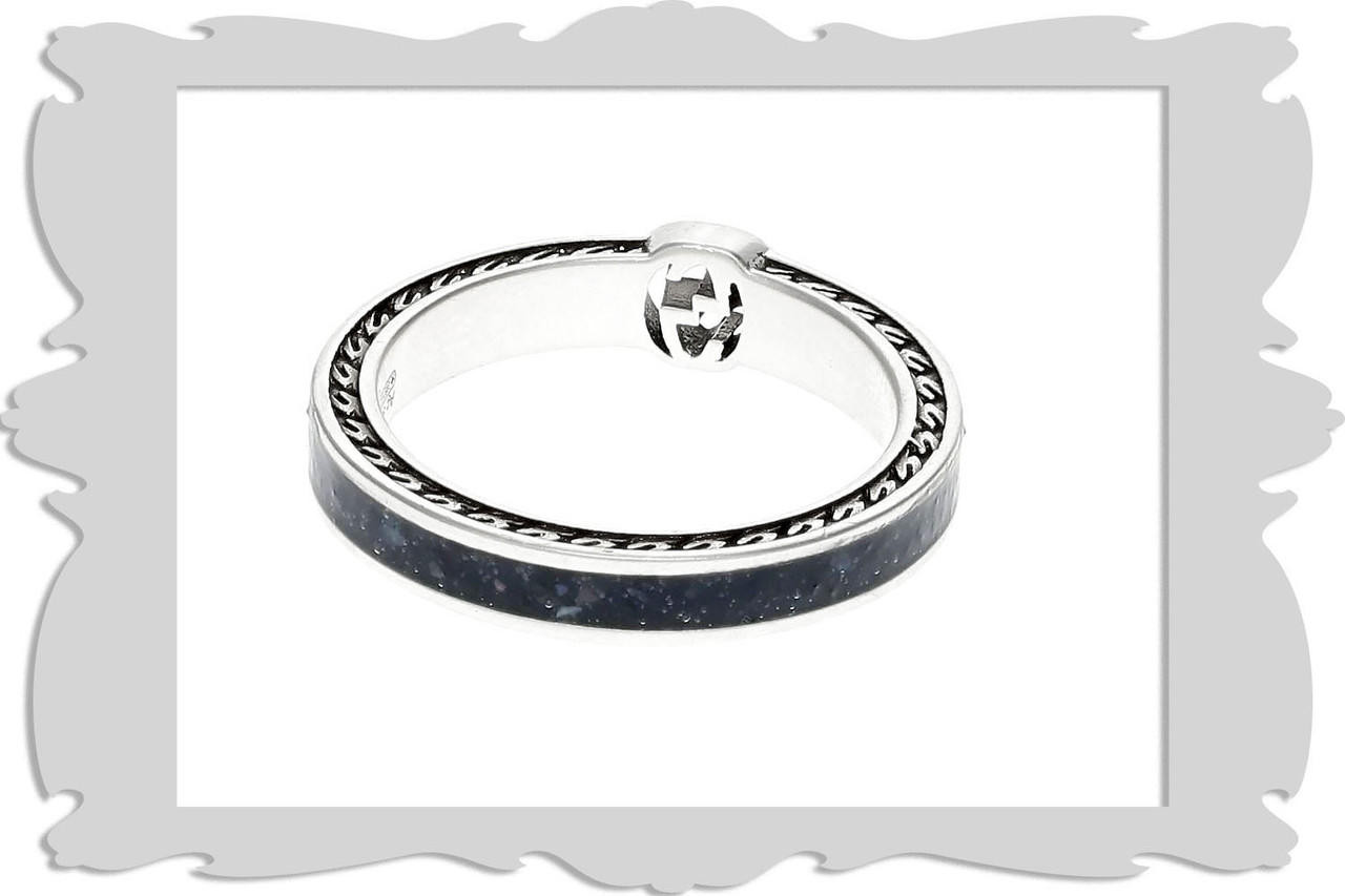 GUCCI Sterling Silver & Black Enamel Interlocking G Ring