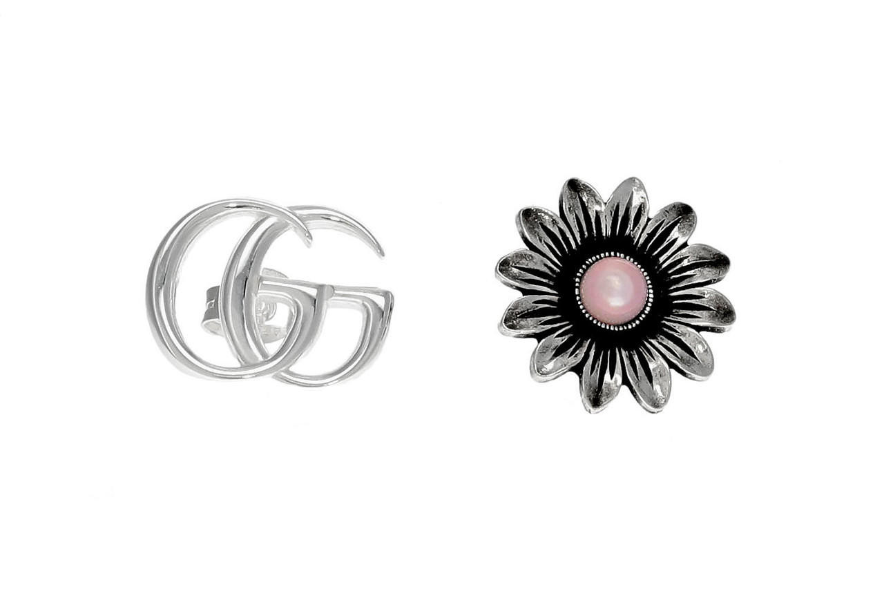 GUCCI GG Marmont Mother Of Pearl Floral Stud Earrings YBD52734400200U