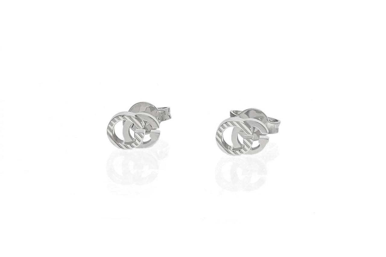 GUCCI Tissue Running 18K G White Gold Stud Earrings 