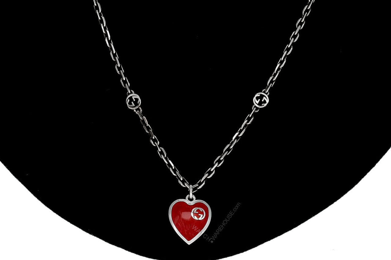 Gucci Trademark Engraved Heart Silver Necklace | Ernest Jones