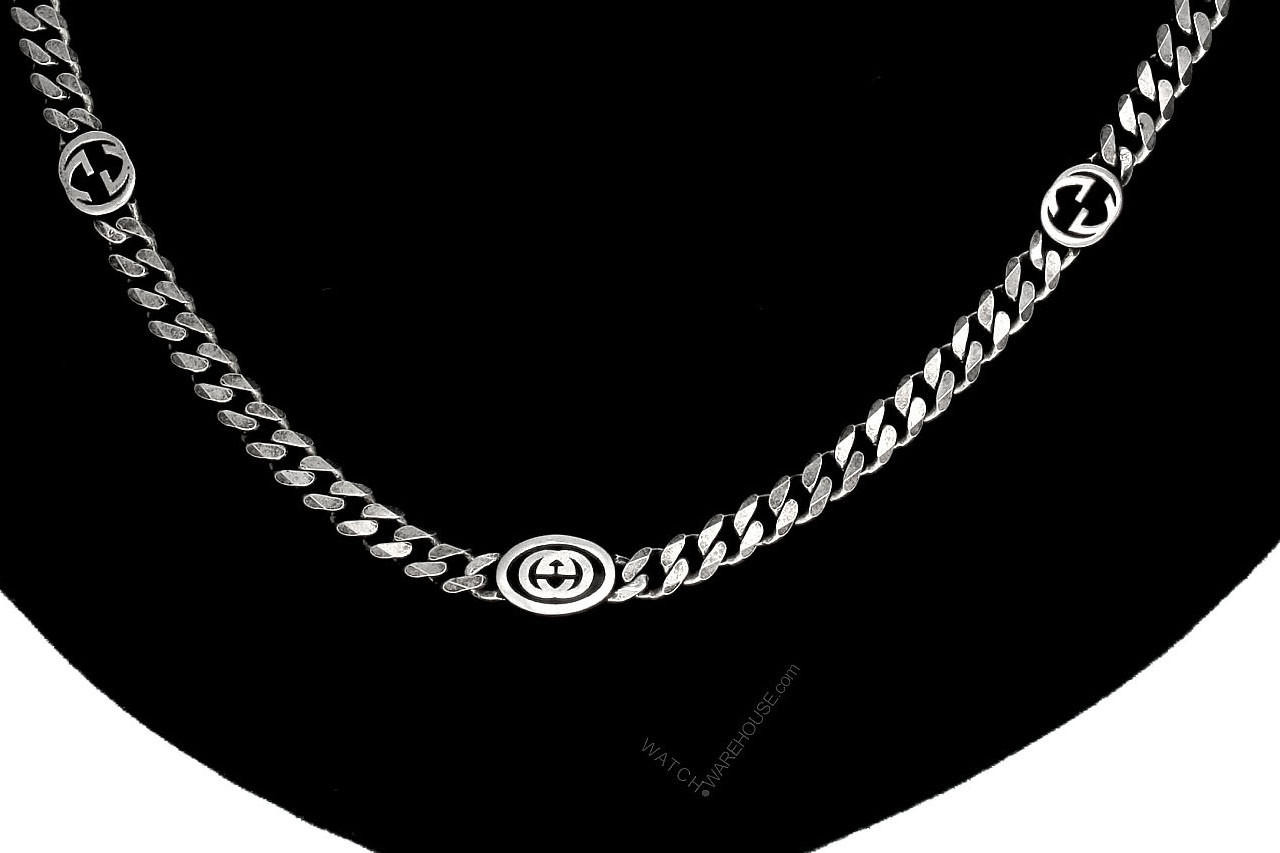 GUCCI Sterling Silver & Black Enamel Interlocking G Necklace YBB67866100100U