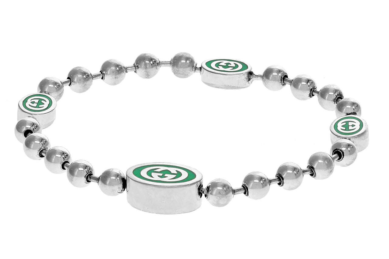 GUCCI Boule Green Imperial Enamel Silver Bracelet YBA7016090010