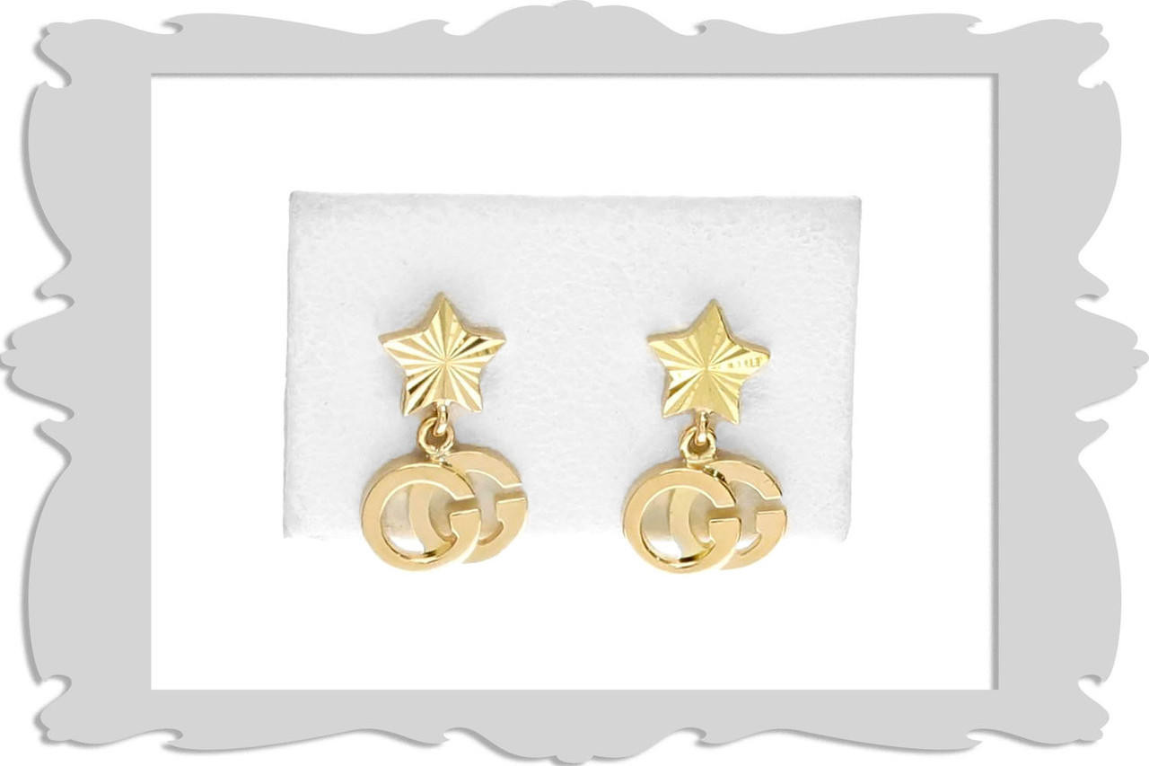 GUCCI 18K Yellow Gold Running G Dangle with Star Earrings YBD64860400100U