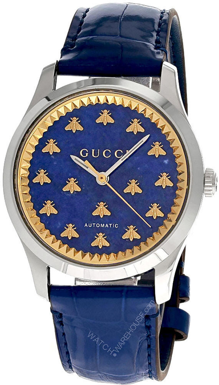 GUCCI G-Timeless 38MM AUTO Blue Dial Leather Unisex Watch 