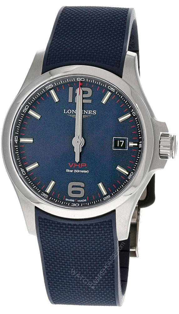 LONGINES Conquest Quartz 43MM Blue Rubber Men's Watch L3.726.4.96.9 / L37264969