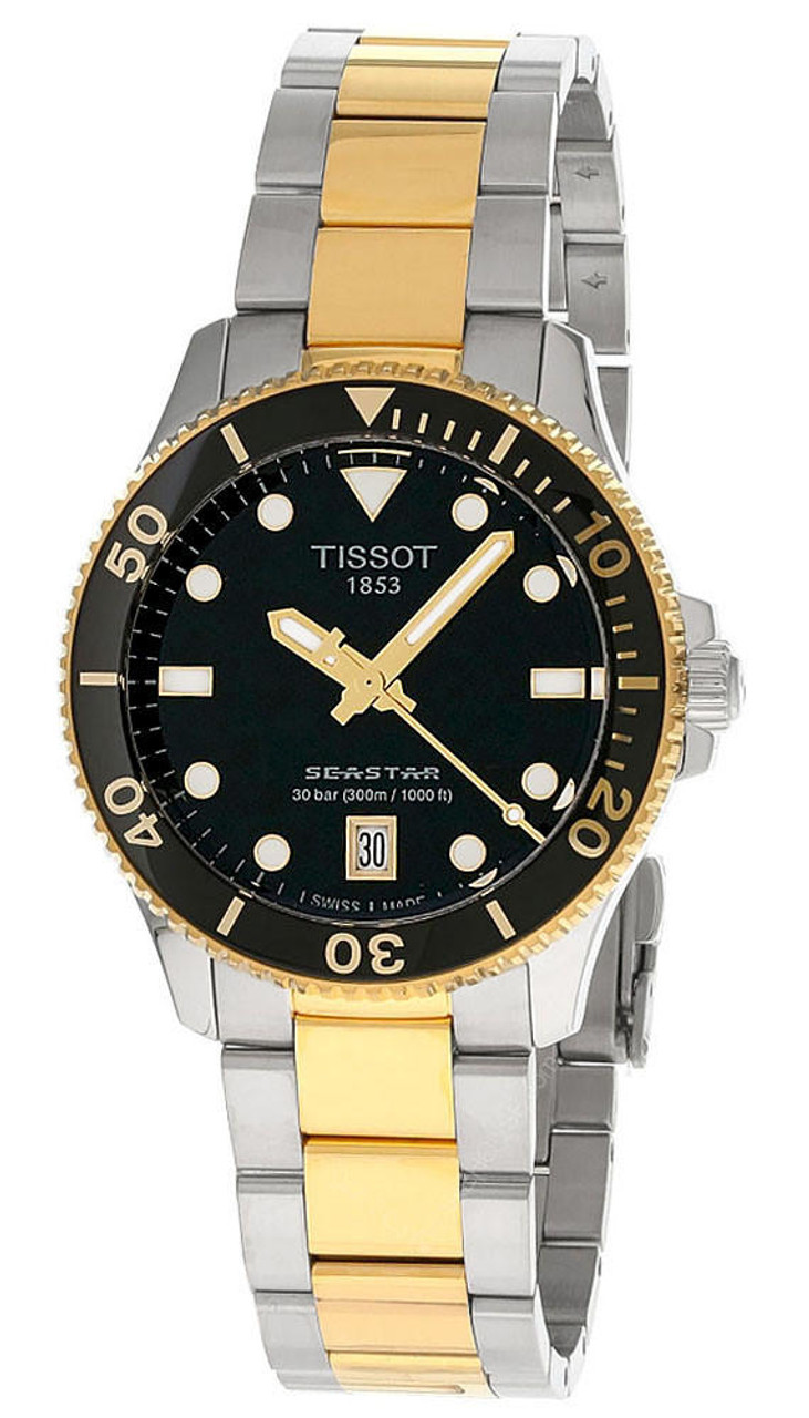 TISSOT Seastar 1000 36MM SS Black Dial Two-Tone Women's Watch T120 ...