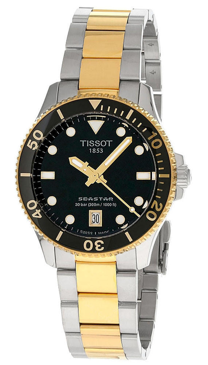 TISSOT Seastar 1000 36MM SS Black Dial Two-Tone Women's Watch T120.210.22.051.00