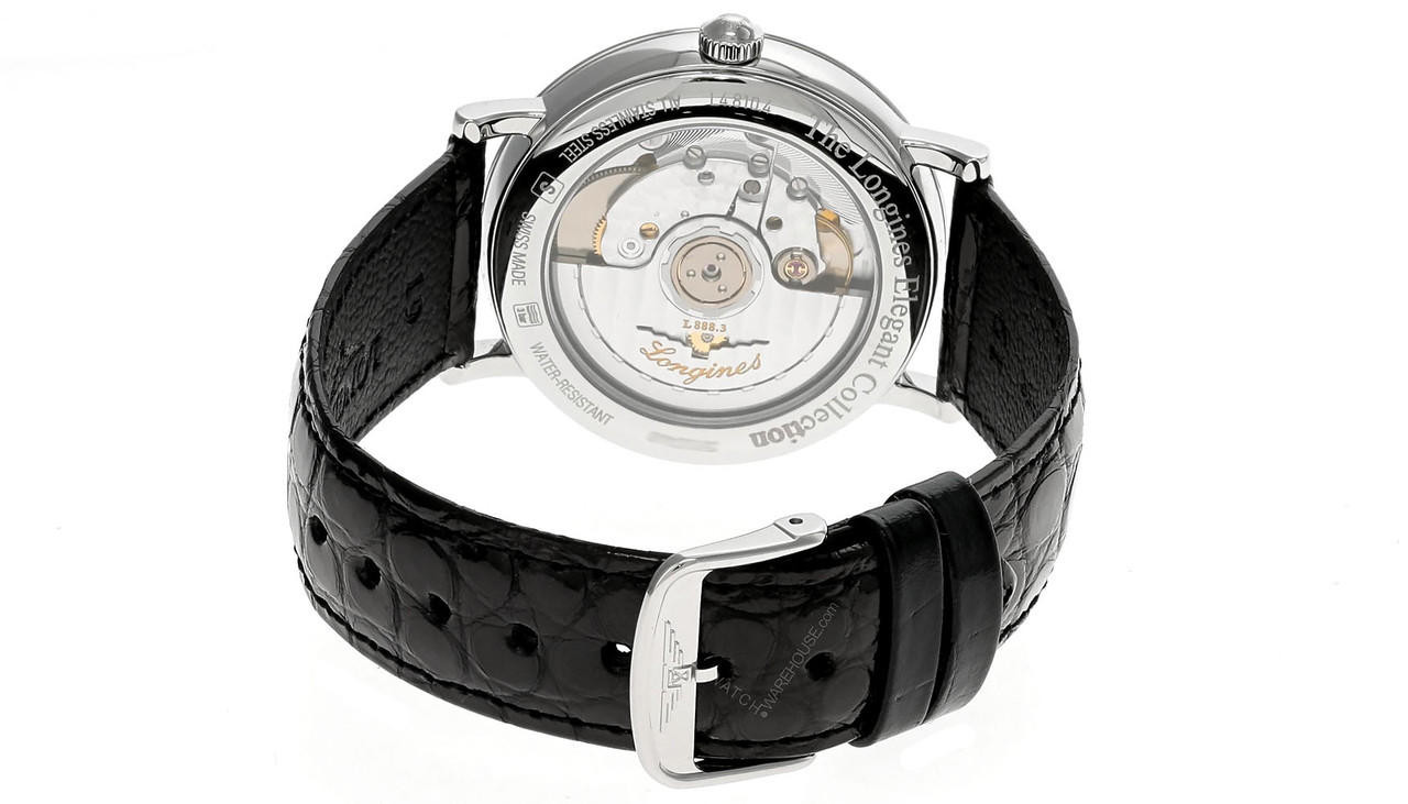 LONGINES Elegant Automatic 37MM Black Dial Leather Men's Watch L4